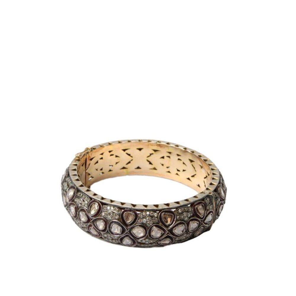 Designer Womens 925 Silver + Gold Plated Polki Diamond Bangle 2.5" 57g